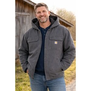 Carhartt Sherpa Lined Hooded Jacket 3XL Gray Relaxed Fit Workwear OJ3826-M
